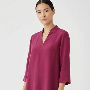 Eileen Fisher Women's Deep Pink V-Neck Tunic 100 Percent Silk